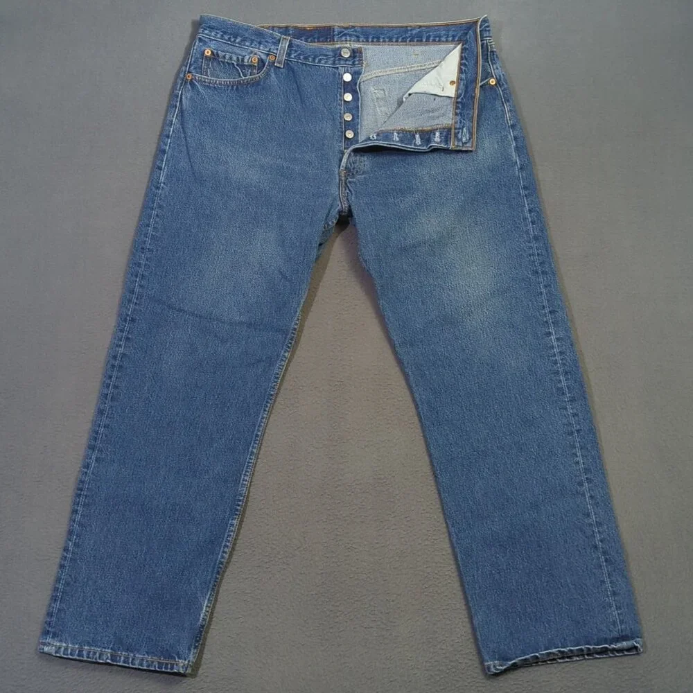 Levi's Vtg Jeans Mens 40x30 Fits 38x29 Blue 501 Straight Button Fly USA Made 90s